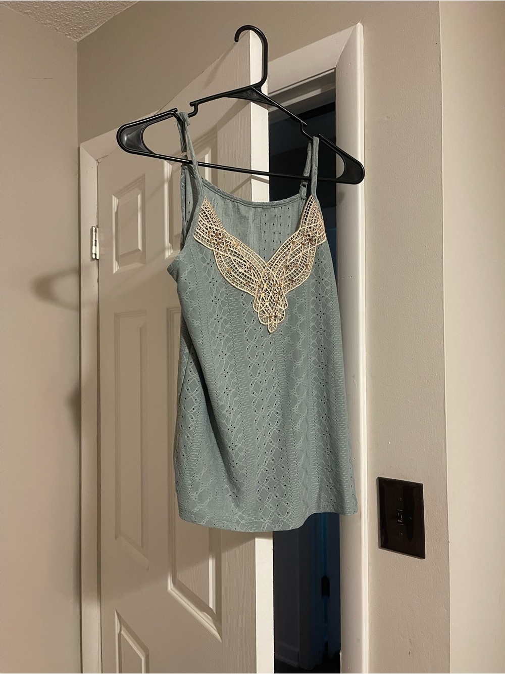 Sleeveless Lace-Trim Tank Top in Sage Green